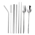 8pcs Portable Stainless Steel Tableware Set Food Grade Cutlery with Spoon Fork Chopsticks and Straws Outdoor Dining and Picnics Includes Black Carrying Bag