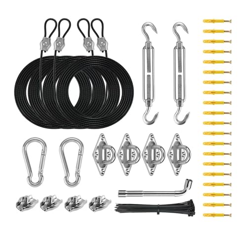 Shade Sails Installation Kits,Sun Shade Sail Hardware Kit with 4pcs 10ft Length Extension Nylon Wire Rope,Shades Awning Kit for Triangle Rectangle Shade Canopy,304 Stainless Steel, Patio Outdoor