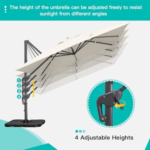 Sunnyglade 10x13Ft Cantilever Patio Umbrella Rectangular Deluxe Offset 360°Rotation & Integrated Tilting System Hanging Umbrella for Market Garden Deck Pool Backyard Patio (Beige, 10 x 13 ft) - color: Beige, size: 10 x 13 ft