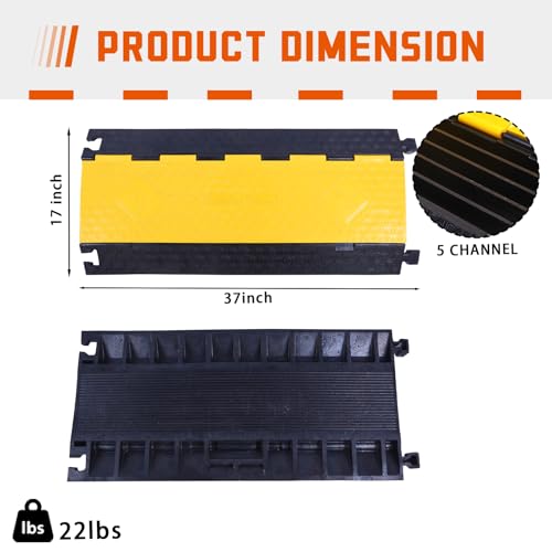 2PACK 5 Channel Cable Protector Ramp, Heavy Duty Rubber Driveway Cord Cover, Anti-Slip Wire Protector for Cables & Hoses, Indoor/Outdoor Safety Cover for Warehouse Garage - style: 5Channel x 2Pack