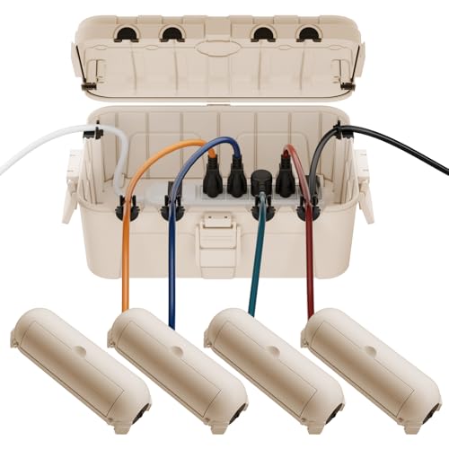 RESTMO 5-Piece Outdoor Waterproof Electrical Box Set – 12.5" x 8.5" x 5" Large & 7.1" x 2.3" x 2.3" Small, Weatherproof Boxes for Power Strip, Outlet, Plug, Socket, Timer, Holiday Light, Almond - color: Almond