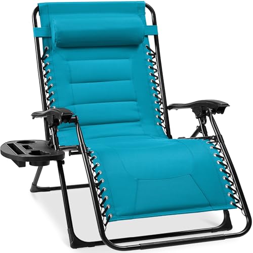 Best Choice Products Oversized Padded Zero Gravity Chair, Folding Outdoor Patio Recliner, XL Anti Gravity Lounger for Backyard w/Headrest, Cup Holder, Side Tray, Polyester Mesh - Aqua Blue - color: Aqua Blue