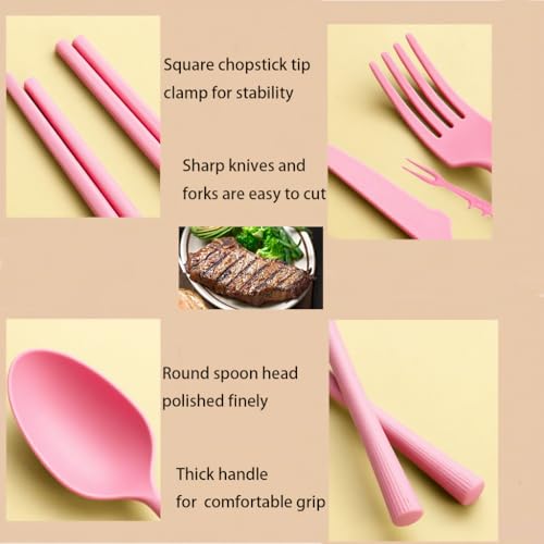 Portable Travel Utensils Set with Case, Reusable Camping Utensil Sets for Lunch Picnic Daily Use Outdoor, Portable Fork Spoon Knife Chopsticks Fruit Forks Cutlery Set (Pink) - color: Pink
