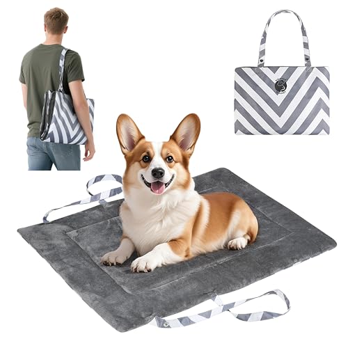 Catalonia Classic Waterproof Dog Mat, Portable Reversible Pet Travel Mat, Pet Cushion Pad with Handle for Small Medium Dogs Cats, Indoor or Outdoor, 80 x 60 cm, Gray Wavy - color: Gray Wavy, size: M(31.5x23.6 inch)