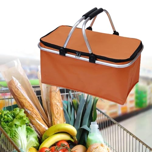 Cooler Insulated Picnic Baskets Foldable Cooler Bag with Handle Collapsible Shopping Basket for Outdoor Camping, Black - color: Black