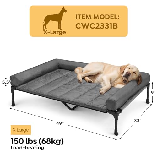 Veehoo Cooling Elevated Dog Bed Add Removable Waterproof Bolster Cushion Mat, Raised Pet Cot with Breathable Teslin Mesh, No-Slip Feet, Dog Sofa Bed for Indoor Outdoor, XLarge, Black Silver - color: Black Silver, size: 49.0"l X 33.0"w X 9.0"th