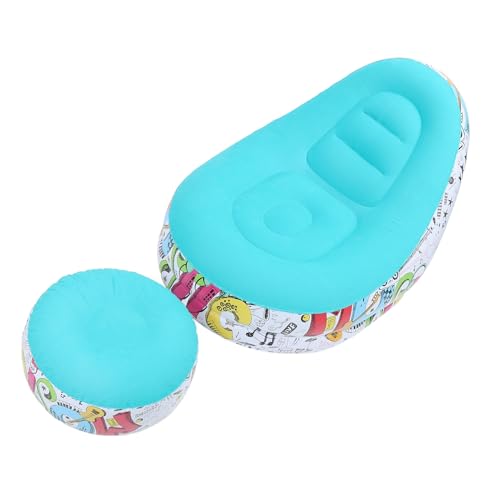 Zunate Inflatable Lounger Chair with Foot Stool, Portable Air Sofa Bed for Camping, Outdoor, Beach & Patio - Flocking Fabric, Foldable & Includes Repair Patch (Blue) - color: Blue
