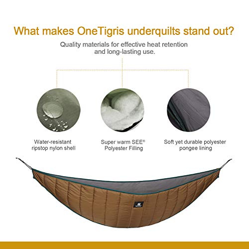 OneTigris Hideout Hammock Underquilt, Lightweight 4 Season Hammock Gear for Camping, Hiking, Backpacking, Travel, Beach, Backyard, Patio, Portable - color: Coyote Brown
