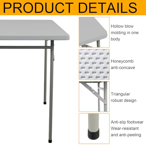 Folding Table 3ft Rectangular All-Occasion Plastic Folding Event Table for Indoor and Outdoor, Portable Desk, Camping, Durable and Stable, HDPE and Steel, Wide Application, Grey - color: Grey, size: 3ft