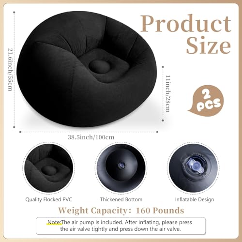 2 Pack Inflatable Bean Bag Chairs with Electric Air Pump Inflatable Chairs Blow up Couch Folding Portable Inflatable Lazy Sofa for Movie Night Living Room Outdoor Camping (2, Black) - color: Black