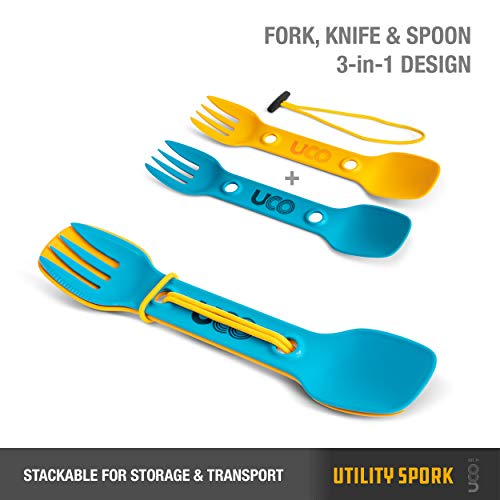 UCO Utility Spork 3-in-1 Combo Spoon-Fork-Knife Utensil - color: Gold/Sky Blue