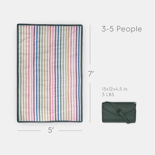 Little Unicorn 5'x7' Outdoor Family Picnic & Beach Blanket | Durable & Water-Resistant Fabric | Compact Fold & Easily Wipes Clean | Zipper Pocket (Chroma Rugby Stripe) - color: Chroma Rugby Stripe, size: 5 x 7