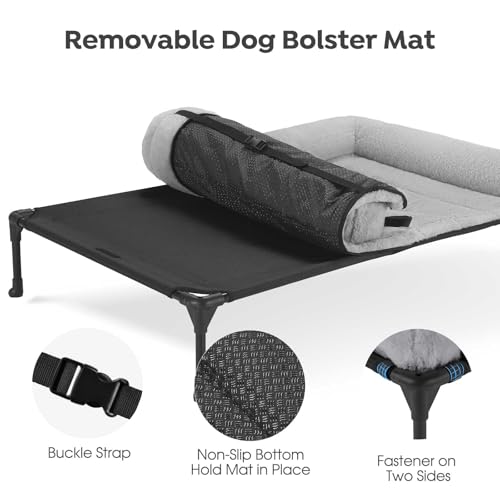 Veehoo Orthopedic Elevated Dog Bed with Fluffy Plush Bolster Cushion, Indoor Raised Dog Beds for Large Dogs, Soft Pet Sofa Cot with Removable Washable Mat, No-Slip Feet, 42 x 30 inches, Grey - color: Grey, size: 42.0"L x 30.0"W x 7.0"Th