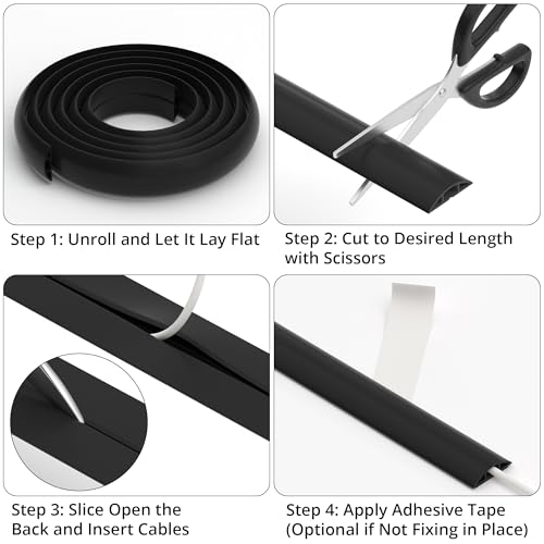 ZhiYo 3.6ft Cord Covers for Wires on Floor, Cord Hider Floor Hide Extension Cords, Soft PVC Cable Cover Cable Protector, Wire Cavity W0.62in H0.31in, Black - color: Black, size: 1.6'' W X 3.6' L