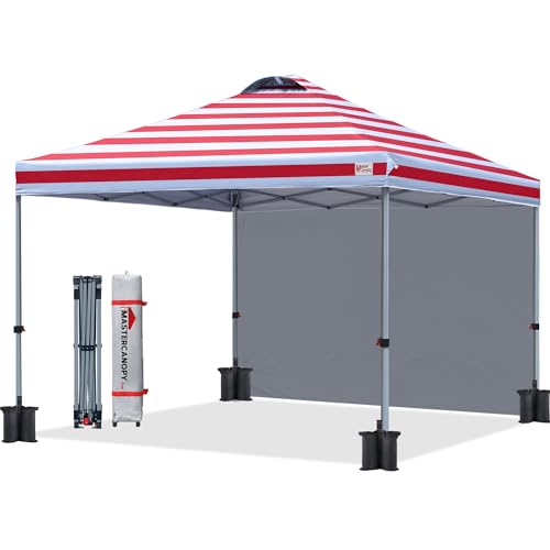 MASTERCANOPY Durable Pop-up Canopy Tent with 1 Sidewall (10'x10',Red Stripe) - color: Red Stripe, size: 10x10