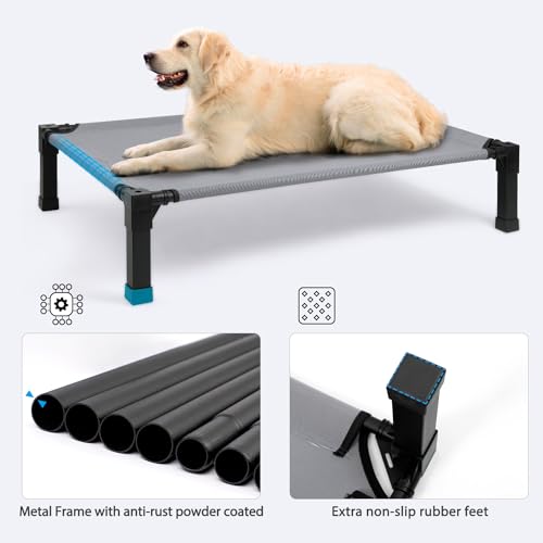Cooling Elevated Dog Bed, Raised Dog Cot with Washable Breathable Mesh and Metal Frame, Portable for Outdoor and Indoor Use - color: Grey, size: 35"L x 25"W x 7.4"H