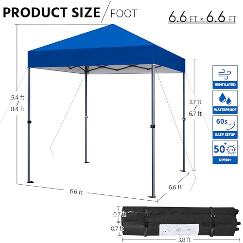 Yaheetech 6.6×6.6 Pop Up Canopy Easy Set-up Tent, Portable Outdoor Canopy Instant Tent, Commercial Gazebo with Wheeled Carry Bag & 4 Sandbags for Home, Party & Outdoor Activities, Blue - color: Blue, size: 6.6×6.6