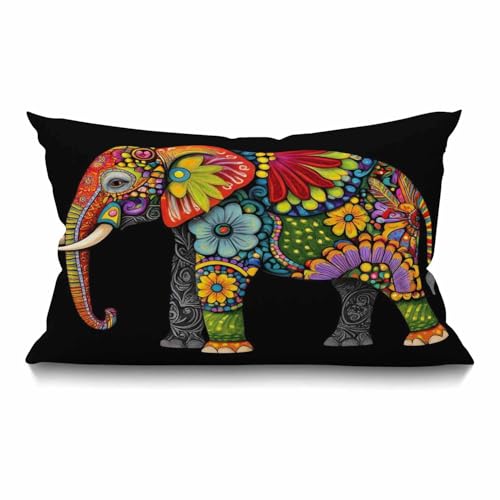 Smooffly Mandala Floral Elephant Waist Lumbar Cotton Linen Throw Pillow case Cushion Cover for Sofa Home Decorative Oblong 12x20 Inches - color: Swn15