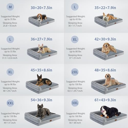 BFPETHOME Orthopedic Dog Beds for Large Dogs-Waterproof Sofa Pet Bed with Removable Washable Cover, Big Dog Bed with Waterproof Lining and Nonskid Bottom,Pet Bed for Large Dogs - color: Grey, size: 30.0"L x 20.0"W x 6.5"Th
