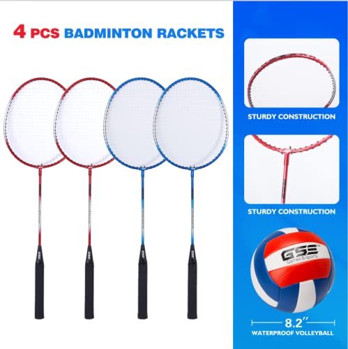 GSE Games & Sports Expert Outdoor Yard Sports Net Game Set for Backyards, Parks, Beach, Lawn. Volleyball Set, Badminton Set OR Volleyball & Badminton Combo Set Available - style: Deluxe Badminton&Volleyball Combo