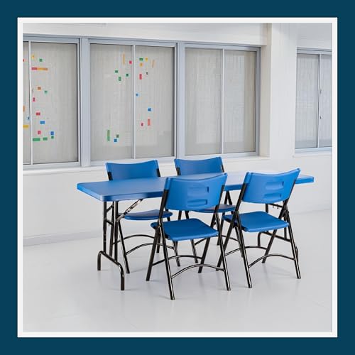 OEF Furnishings OEFBTA-3072-04 Adjustable-Height Commercial-Grade Premium Industrial Folding Table, 6-Foot Pedestal-Leg Design with 17-Gauge Steel Frame and Thick Double-Wall Top (72" × 30", Blue Top) - color: Blue