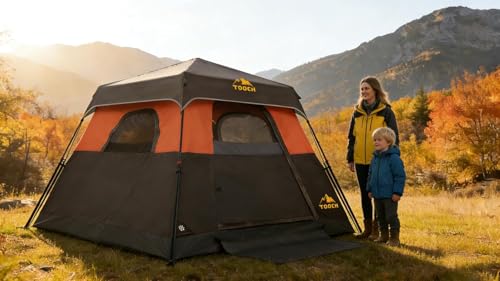 3/4 Person Camping Tent with 1 Door, 4 Windows, and Upgraded Ventilation– Instant Setup, Waterproof, 8'x 8'x 67''Oxford Fabric Floor Pop Up in 60 Seconds Includes Rainfly and Backpack - color: 4 Person Brick Red