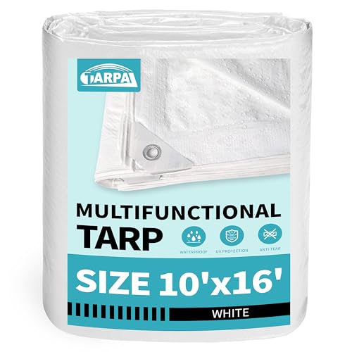 TARPAL 10x16 Feet White Tarp Waterproof Lightweight tarps Multipurpose Protective Cover All Purpose Poly Tarps Cover for Firewood Outdoor Furniture etc - color: White, size: 10x16 Feet-Finished size