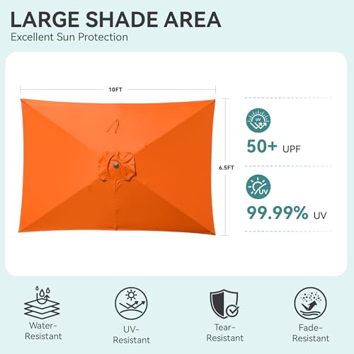 HASLE OUTFITTERS Rectangular Patio Umbrella, 6.5 x 10 ft Rectangle Table Umbrellas w/Heavy Duty Ribs, Effortless Crank and Push Button Tilt, Wind Resistant Sun Umbrella for Outdoor Patio, Orange - color: Orange