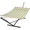SUNCREAT Portable Double Hammock with Stand, 475 lbs Capacity, Heavy Duty Two Person Hammock with Stand Included, Green Stripe - color: Green&beige, size: 12 ft Stand