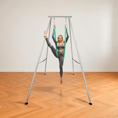 VEVOR Yoga Stand Frame, Max 441-551 lbs Load Swing Stand, Triangular Structure Aerial Rig, Aerial Silk Stands with Yoga Hammock, Standard & Height-Adjustable Version - color: Steel Silver, style: Standard Version