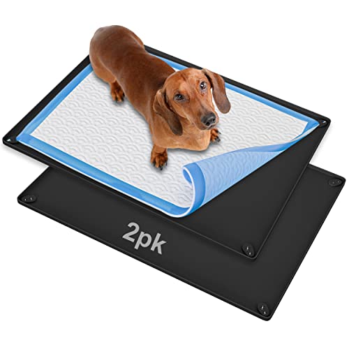 Skywin TidyFriend 2 Pk Pee Pad Holder Tray for 30” x 23” Pee Pads with Corner Lock Holes, Raised Edges, Non-Spill, Easy to Clean Silicone Dog Potty Tray Holder, for Indoor Floor Protection (Black) - color: Black, size: 30 X 23 Inches - 2 Pack