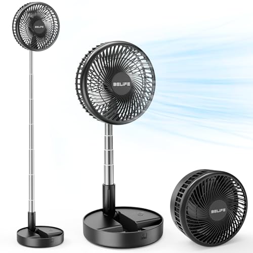 Belife X8-Lite Portable Fan, 7200mAh Battery Powered Rechargeable,USB Desk Floor Fan with Remote, Foldable Telescopic Fan for Home Bedroom Sleeping Office Camping Travel, 7.7" (Non-Oscillating, Black) - color: Black, style: Non-Oscillating