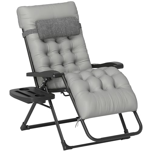 Outsunny Zero Gravity Chair, Folding Reclining Lounge Chair with Padded Cushion, Side Tray for Indoor and Outdoor, Supports up to 264 lbs, Gray - color: Grey