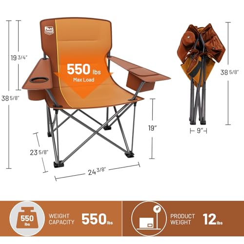Timber Ridge Oversized Folding Camping Chair for Adults, Support 550 LBS Heavy Duty with Cup Holder Side Pocket for Camp, Lawn, Picnic, Orange, 2 Pack - color: Orange-2 Pack