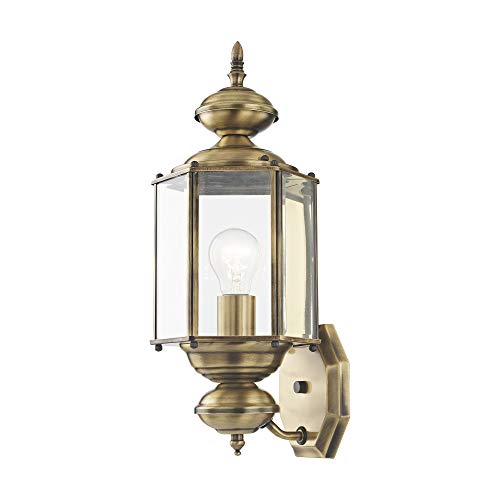 Livex Lighting 2006-01 Outdoor Wall Lantern with Clear Beveled Glass Shades, Antique Brass - color: Antique Brass