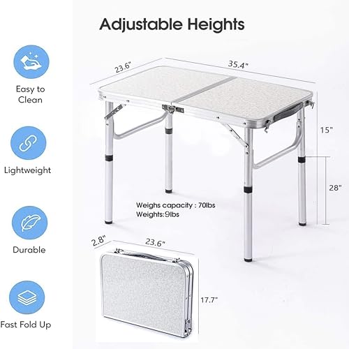 YUFIFAIRY Aluminum Camp Table, Folding Table Portable,Lightweight,Foldable with 2 Adjustable Height, Indoor Outdoor Table for Cooking, Picnic, 2 Heights, 36''L x24''W - color: Silver, size: 36''L x24''Wx28"H