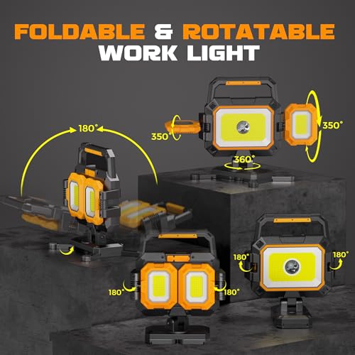YZONI 40W Rechargeable Work Light, 4000LM Magnetic LED Work Light with 6 Modes, Battery Powered Portable Mechanic Lights with 360°Rotate Foldable Design for Auto Car, Garage, Workshop - style: Modern