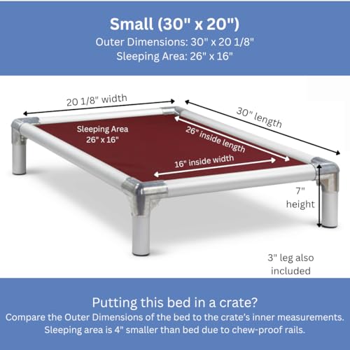 Kuranda Chewproof Elevated Crate Bed - Silver Aluminum - 30" x 20" - Vinyl - Burgundy - color: Burgundy, size: 30" x 20" - Silver Aluminum