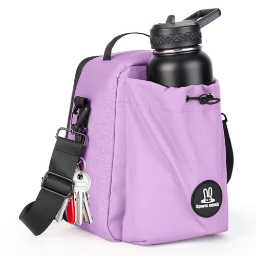 Sports Rabbit Insulated Lunch Bag for Women – Front Pocket Compatible with 40/30OZ Owala Bottles – Leakproof Cooler Tote, Water-Resistant Wax-Coated Oxford – Perfect for Work, Travel, Picnics (Purple) - color: Purple