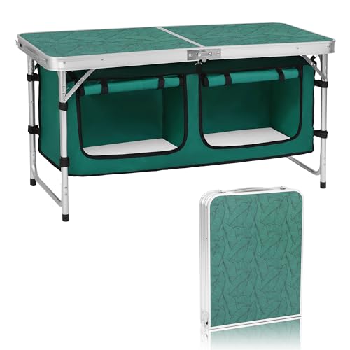 Camp Field Camping Folding Aluminum Table with Adjustable Legs for Outdoor Travel Beach, Backyards, BBQ, Party and Picnic Foldable Table - color: Green