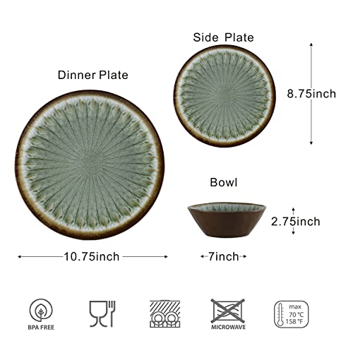 Melamine Dinnerware Sets for 4,12 Pcs Party Plates and Bowls Sets,Outdoor Use Harvest Dinner Dishes Set,Great for RVs Camping,Lightweight Unbreakable,Dishwasher Safe,Sage Green - color: Classic Green