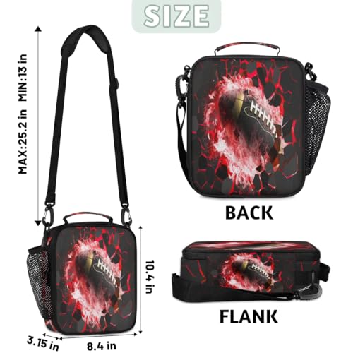 Kids Lunch Bag for Boys American Football Insulated Lunch Box with Side Pocket Reusable Leakproof Lunchbox Cooler Tote for School Picnic Travel - color: Rugby