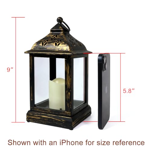 Bright Zeal 2-Pack 9.5" Distressed Bronzes Indoor Candle Lantern with LED Flameless Candle - Battery Operated Lanterns Indoor Decorative Lanterns with Timer Candles - color: [2-Pack] Distressed BRONZES - ABS Thermoplastic Construction