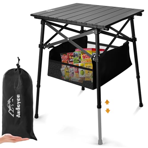 Folding Camping Table - Small Outdoor Table with Storage Bag - Adjustable Height 17.7'' & 24'', Portable Lightweight Aluminum Foldable Side Table for Picnic, BBQ, Beach & Tailgating(Large) - size: Large