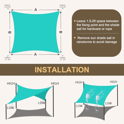 Amagenix Waterproof Sun Shade Sail 10'x10' Turquoise Shade Canopy Curved Edge 95% UV Blocking Awning Shelter for Outdoor Patio Backyard Garden Activities,Customized - color: Turquoise, size: 1 0' X 1 0', style: Waterproof Rectangular