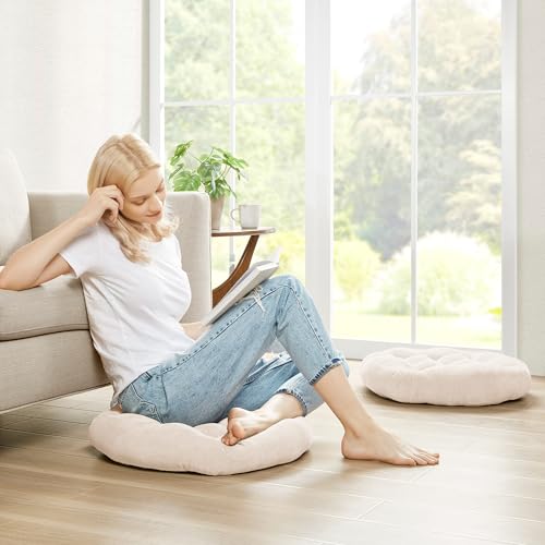 Degrees of Comfort Meditation Floor Pillow, Round Large Pillows Seating for Adults, Tufted Corduroy Cushion for Living Room Tatami, Beige 22 Inch - color: Round | Beige | 1 Pack, size: 1 Pack