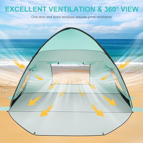TOBTOS UPF 50+ Pop Up Beach Tent, Easy Set Up Beach Umbrella, Sun Shelter for 2-3 People UV Protection Portable Sunshade, Baby Canopy Cabana, Lightweight with Carry Bag - style: Mint Green for 3-4 Person
