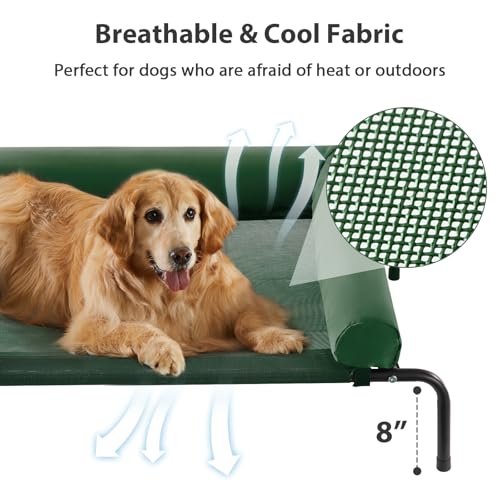 RRPETHOME Large Elevated Cooling Dog Bed, Raised Dog Cot Beds for Large Dogs, Elevated Outdoor Pet Cot, Chew Proof Portable Cooling Pet Cot with Skid-Resistant Feet and Breathable Mesh - color: Green, size: 43.0"l X 31.0"w X 8.0"th