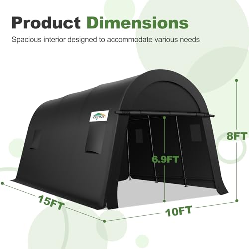 COBIZI 10x15 Carport Canopy Heavy Duty Portable Garage Tent with Double Zippered Roll-up Doors & Vents, Large Space Car Port Car Garage Waterproof Anti-Snow for Cars, Boats, Trucks, Dark Gray - color: Dark Gray, size: 10'x15'