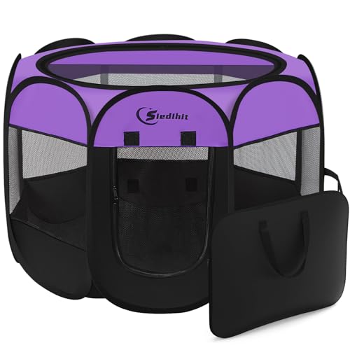 Siedihit Dog Cat Playpen, Puppy Pet Playpen, Small Dogs Tent Crates Cage Indoor/Outdoor, Portable Pop Up Dog Kennel Playpen with Carrying Case for Dogs/Cats/Rabbits,Purple - color: Purple